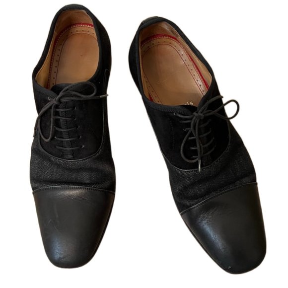 Men's Christian Louboutin Black Leather And Suede Greggo Oxfords. Size 40/7 - Picture 2 of 15